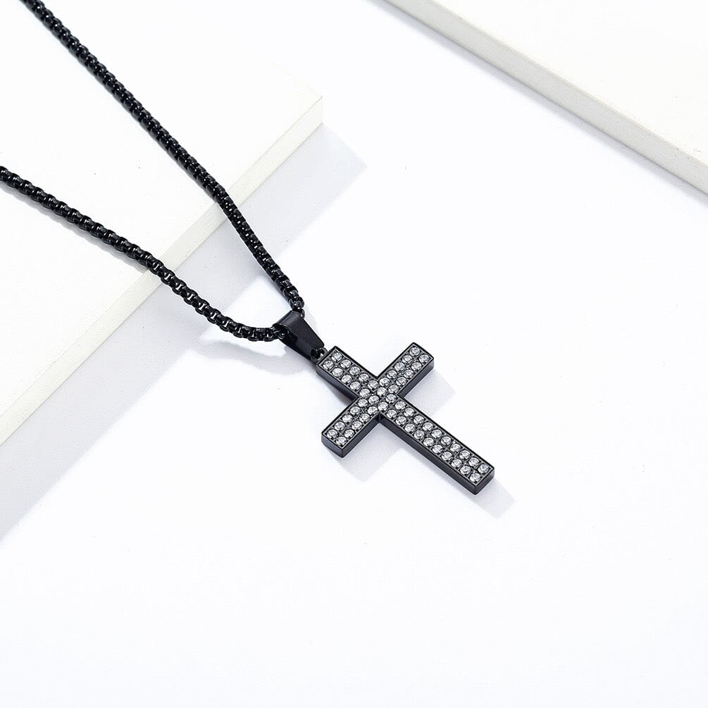 Diamond Encrusted Cross Necklace Necklace Claire & Clara Black