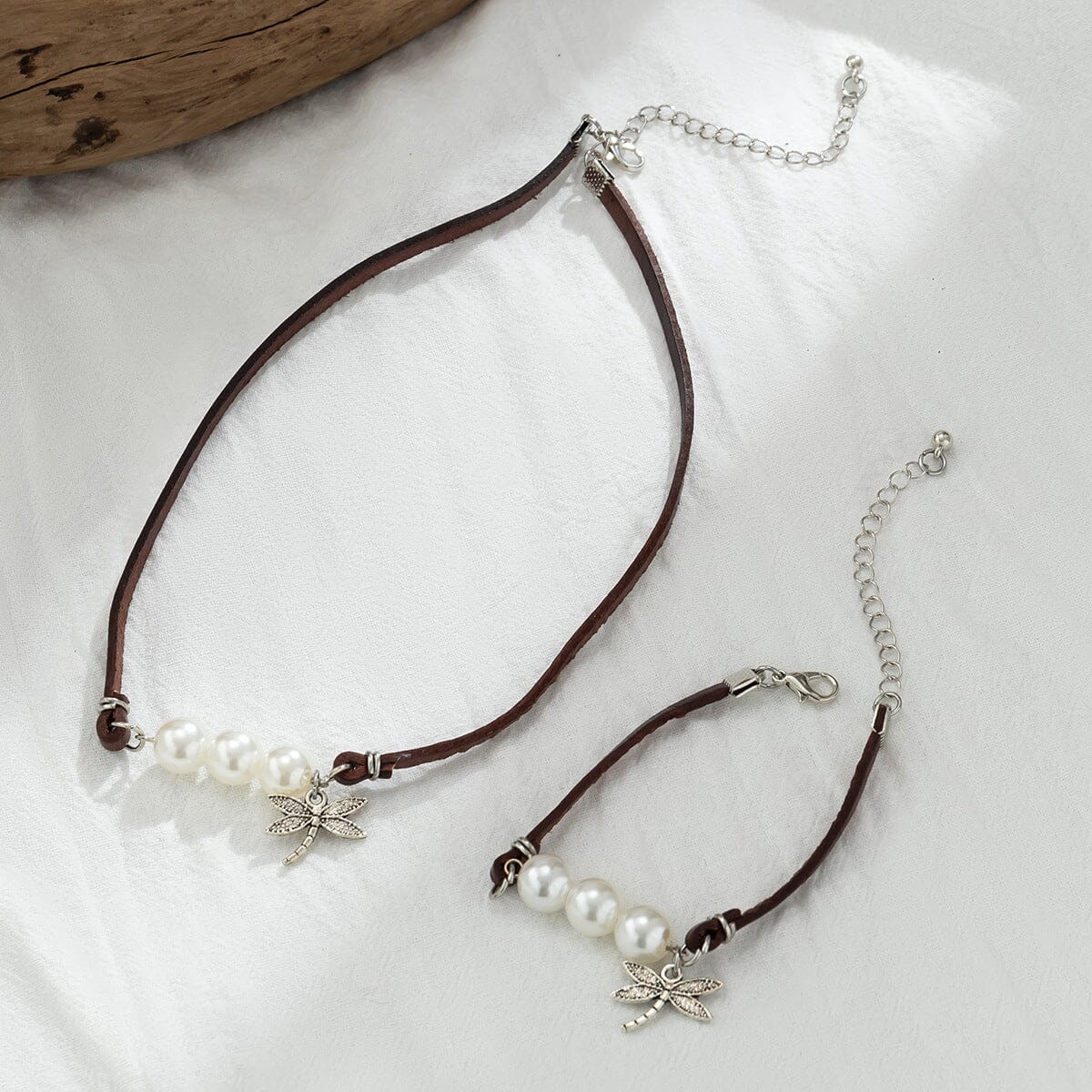 Dragonfly Leather Necklace Bracelet Set Necklace Claire & Clara Necklace+Bracelet