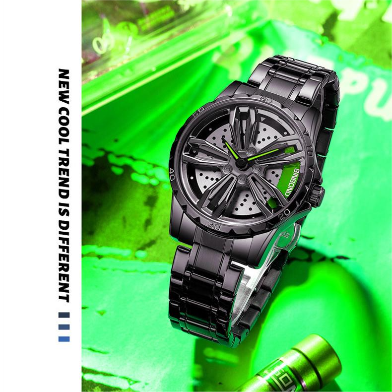 DRIVE Spinning Wheel Hub Conceptual Watch Watches Claire & Clara Lamborghini Green Black Wheel Hub