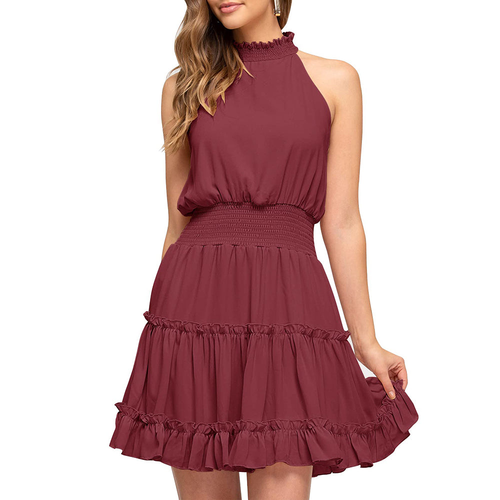 Elastic Waist Ruffled A Line Swing Mini Dress Dresses Claire & Clara