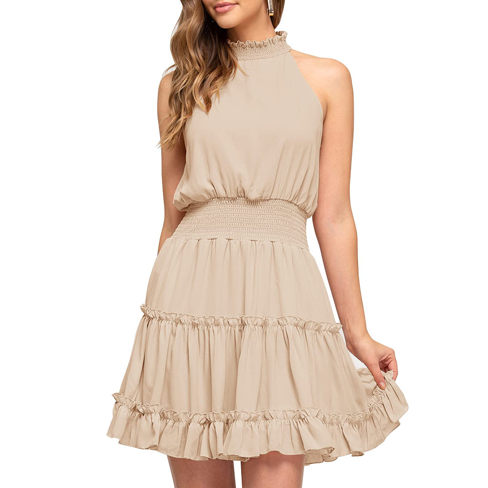 Elastic Waist Ruffled A Line Swing Mini Dress Claire & Clara Elastic Waist Ruffled A Line Swing Mini Dress Claire & Clara