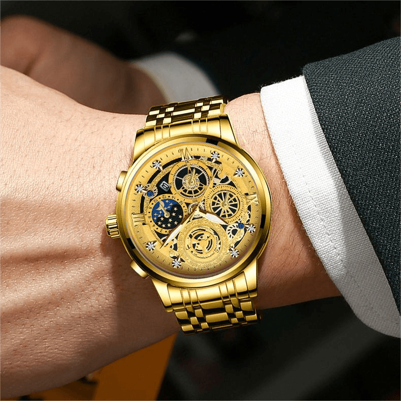 Elite Luxurious Business Watch Multi-function Perpetual Calendar Watches Claire & Clara Gold