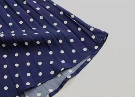 Elsie Polka Dots Lace-up Pleated Dress Dresses Claire & Clara