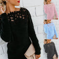Embroidery Panelled Lace Long Sleeve Plush Top Top Claire & Clara