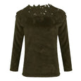 Embroidery Panelled Lace Long Sleeve Plush Top Top Claire & Clara Army Green S