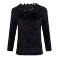 Embroidery Panelled Lace Long Sleeve Plush Top Top Claire & Clara Black S