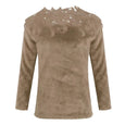 Embroidery Panelled Lace Long Sleeve Plush Top Top Claire & Clara Coffee S