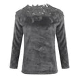 Embroidery Panelled Lace Long Sleeve Plush Top Top Claire & Clara Dark Grey S