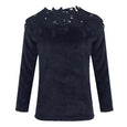 Embroidery Panelled Lace Long Sleeve Plush Top Top Claire & Clara Navy S
