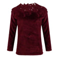 Embroidery Panelled Lace Long Sleeve Plush Top Top Claire & Clara Wine S