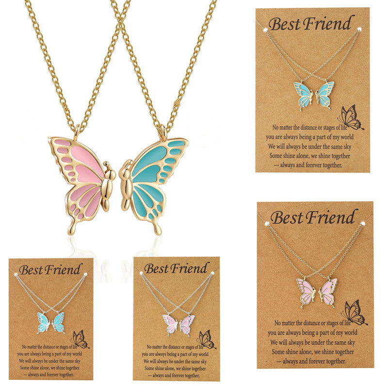 Italian Gold Blue and White Enamel Butterfly Necklace in 14K Gold Italian Gold Blue and White Enamel Butterfly Necklace in 14K Gold