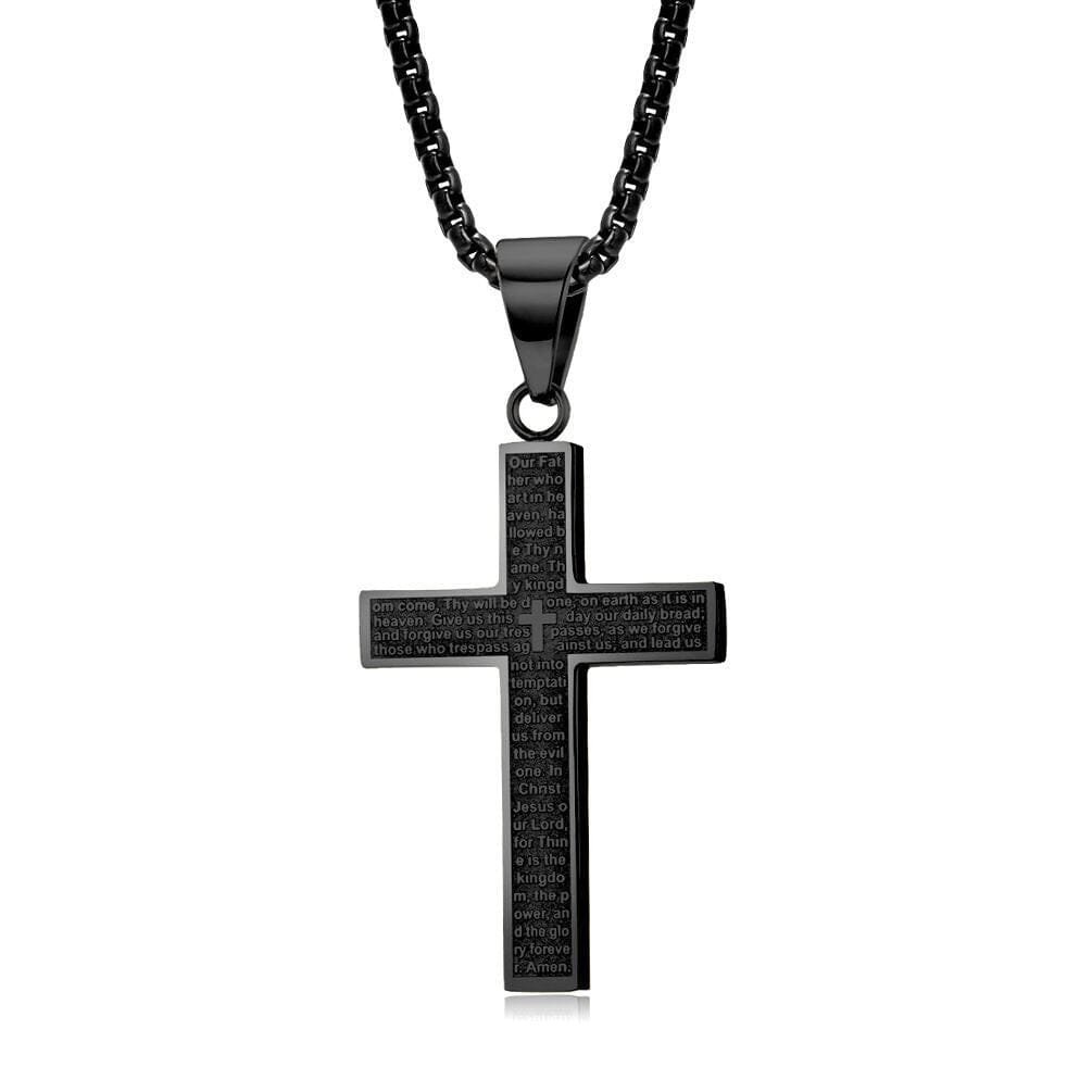 Engraved Prayer Cross Necklace Necklace Claire & Clara Black