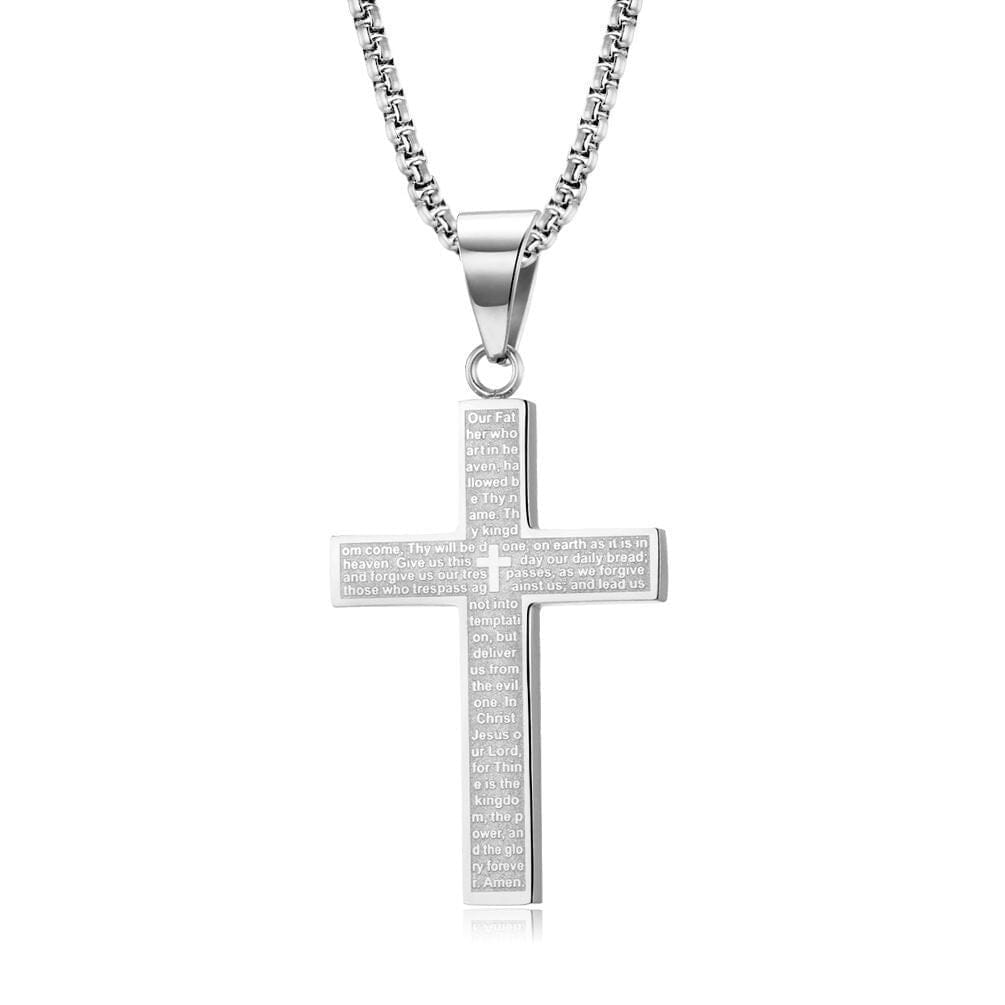 Engraved Prayer Cross Necklace Necklace Claire & Clara Silver