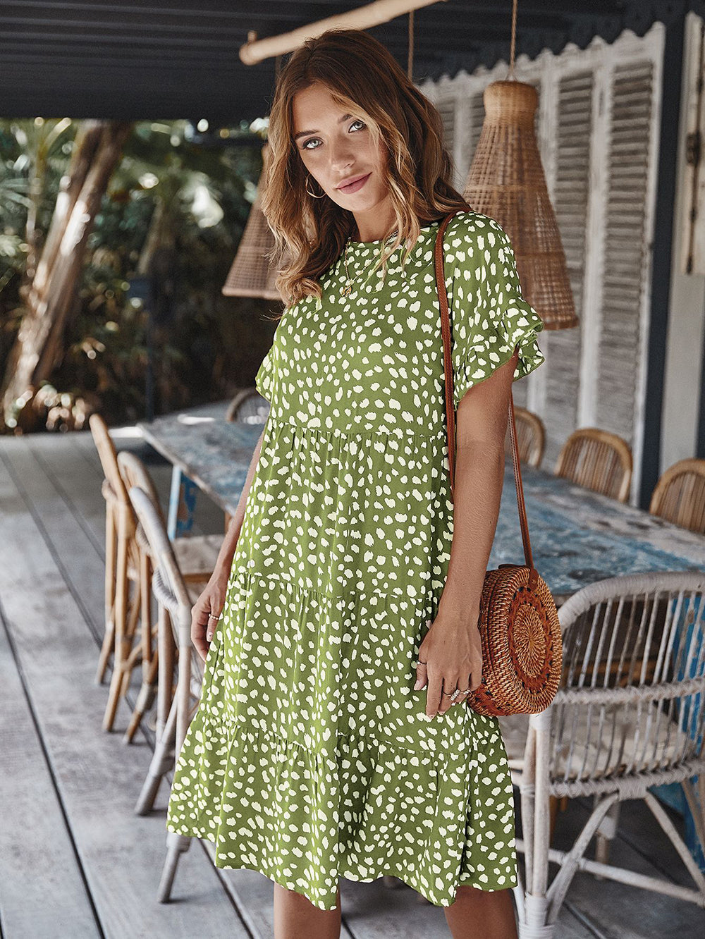 Erin Ruffle Sleeve Polka Dot Dress Dresses Claire & Clara Green S