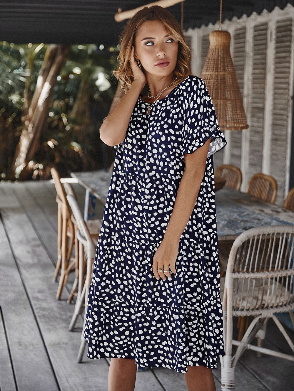 Erin Ruffle Sleeve Polka Dot Dress Dresses Claire & Clara Navy S
