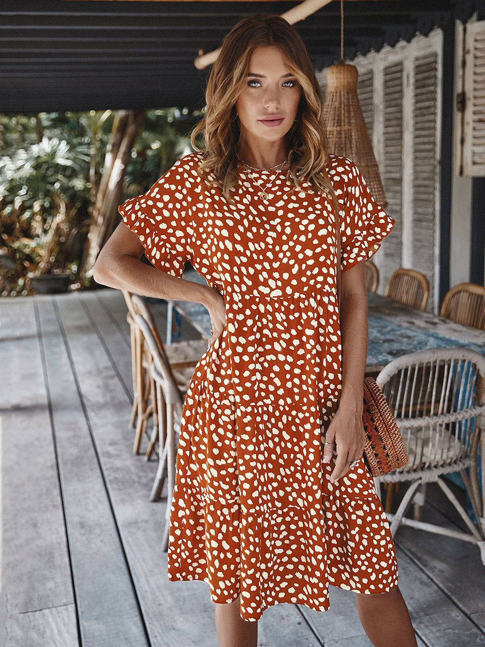 Erin Ruffle Sleeve Polka Dot Dress Dresses Claire & Clara Orange S