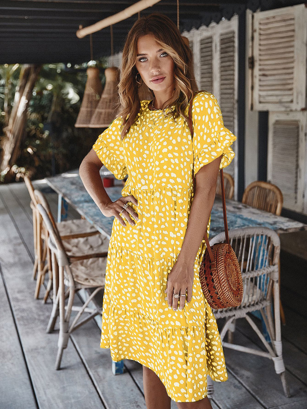 Erin Ruffle Sleeve Polka Dot Dress Dresses Claire & Clara Yellow S