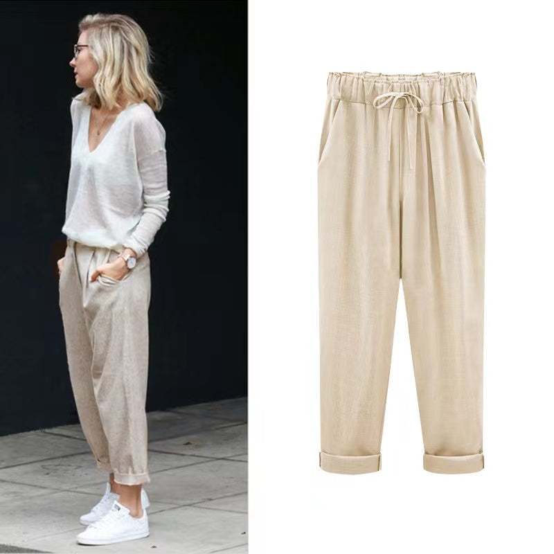 Eva Cotton Linen Summer Cropped Pants Bottoms Claire & Clara Beige US 4