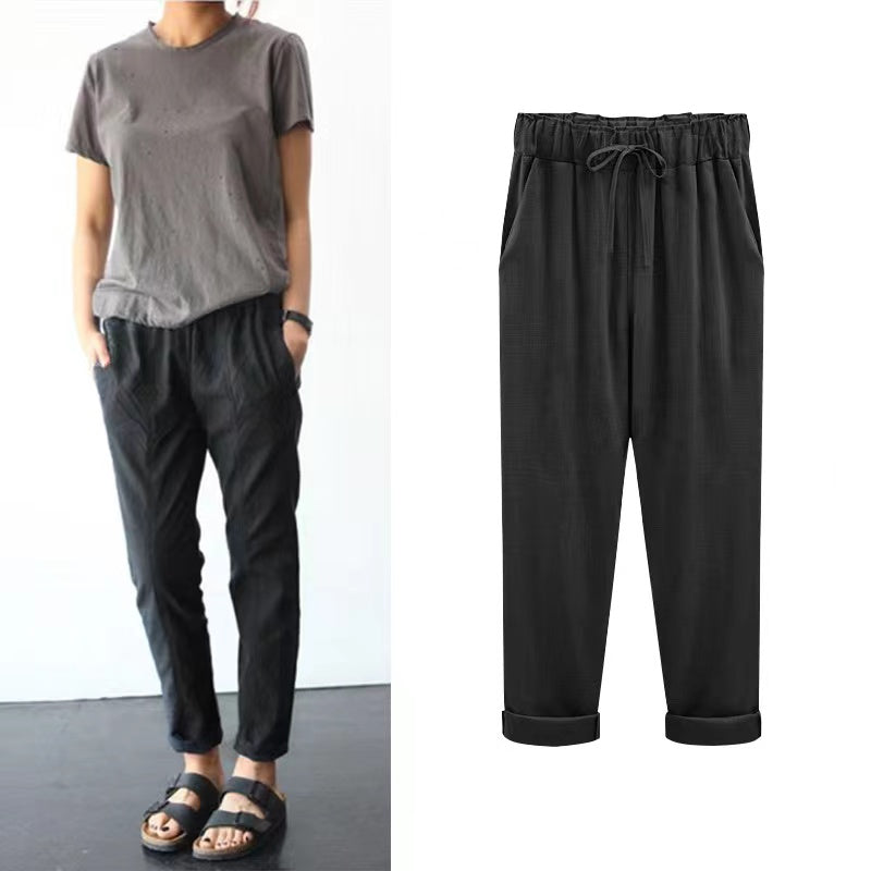 Eva Cotton Linen Summer Cropped Pants Bottoms Claire & Clara Black US 4