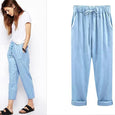 Eva Cotton Linen Summer Cropped Pants Bottoms Claire & Clara Light Blue US 4