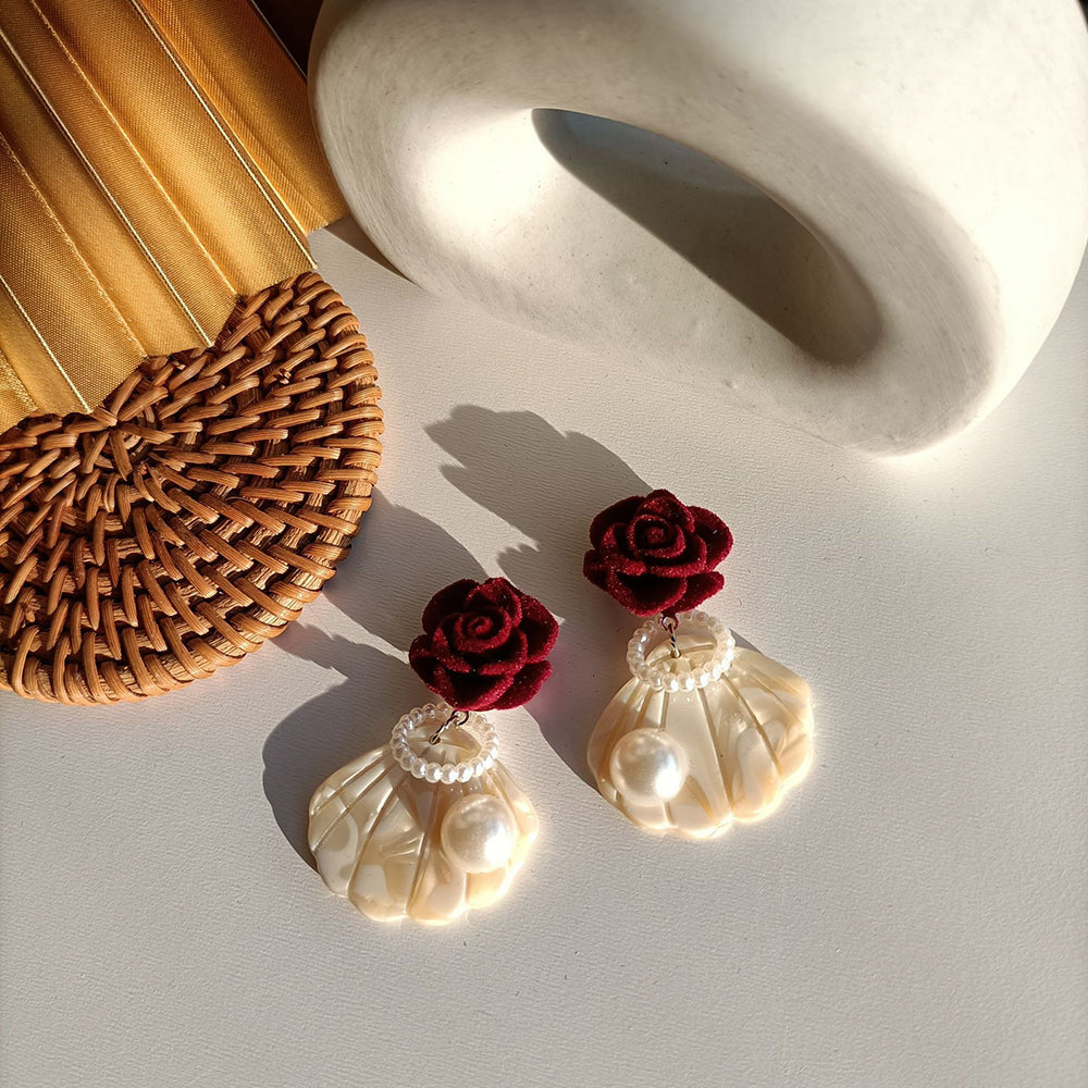 Flocked Shell Rose Earrings Earrings Claire & Clara
