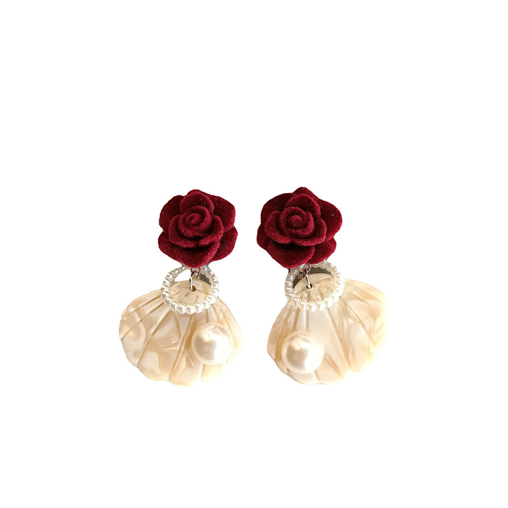 Flocked Shell Rose Earrings Earrings Claire & Clara