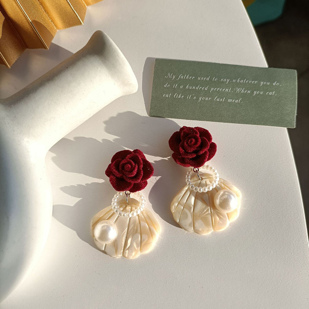Flocked Shell Rose Earrings Earrings Claire & Clara