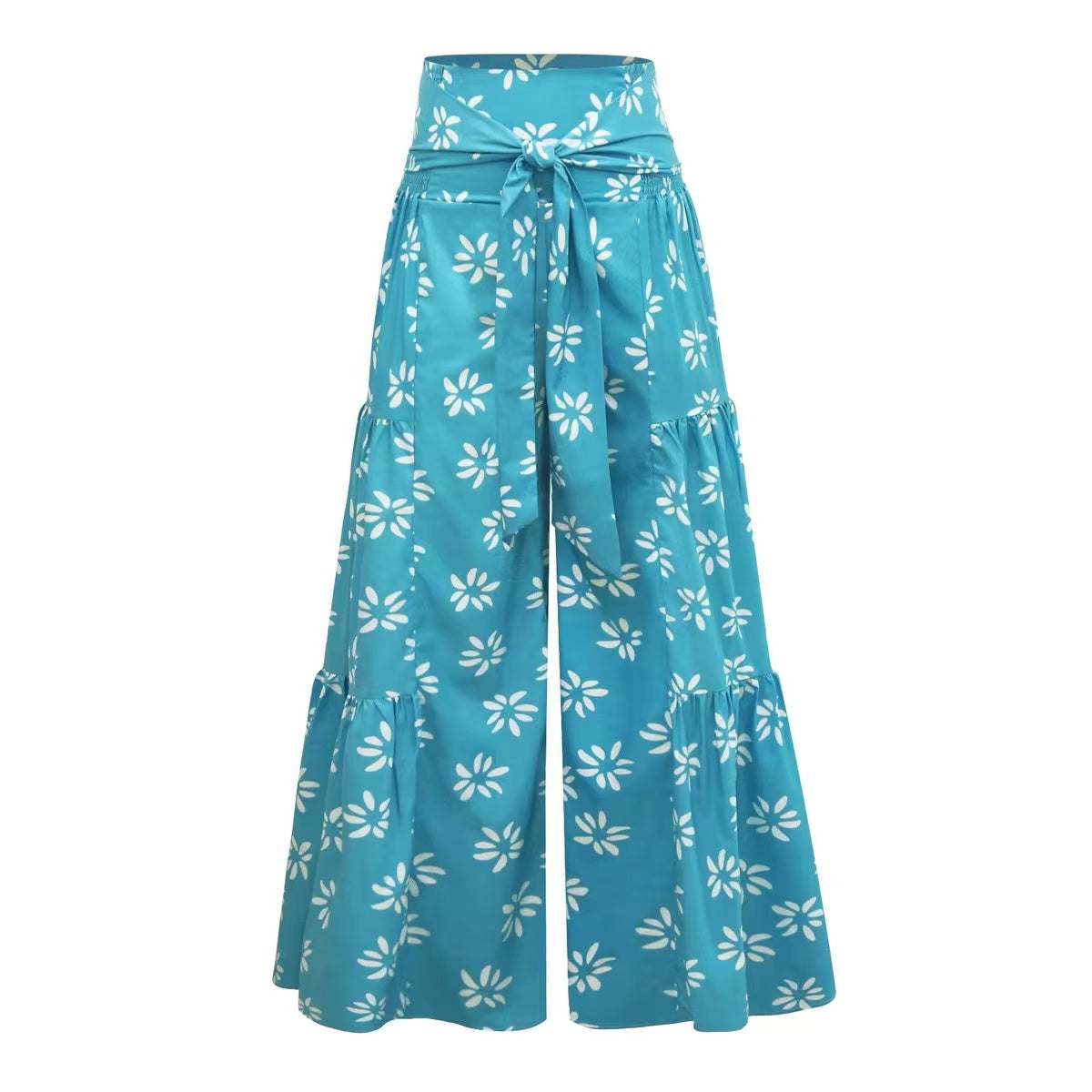 Floral Lace-up Casual Wide Leg Pants Bottoms Claire & Clara