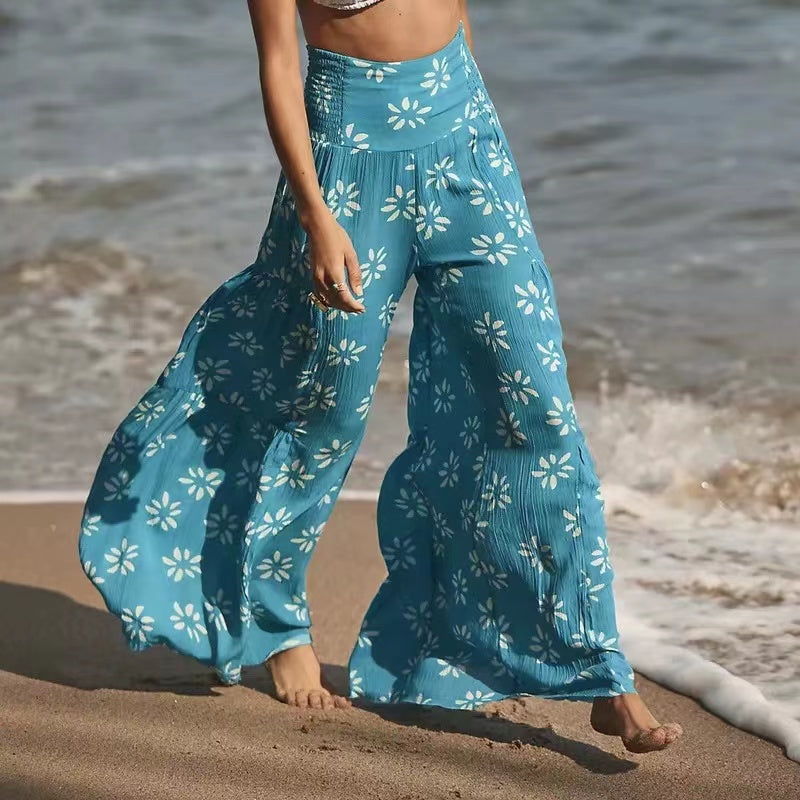 Floral Lace-up Casual Wide Leg Pants Bottoms Claire & Clara