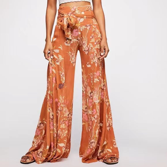 Floral Lace-up Casual Wide Leg Pants Bottoms Claire & Clara Style 11 S