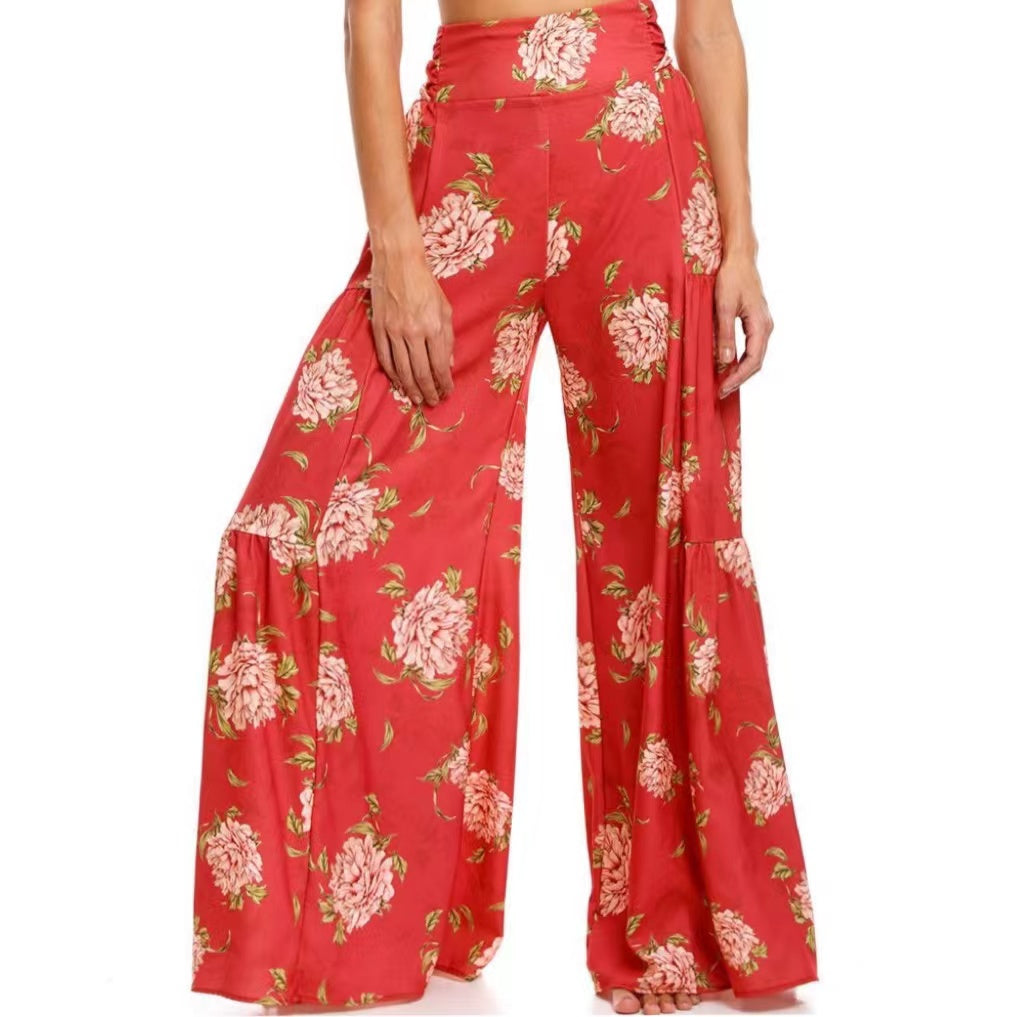 Floral Lace-up Casual Wide Leg Pants Bottoms Claire & Clara Style 16 S