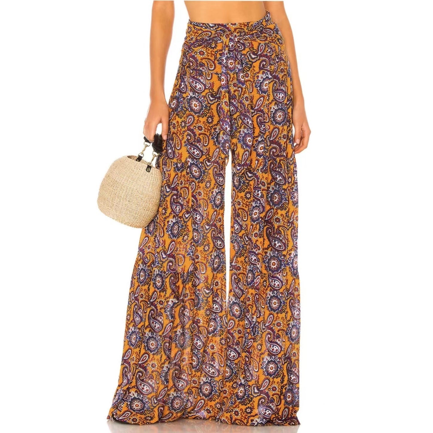 Floral Lace-up Casual Wide Leg Pants Bottoms Claire & Clara Style 19 S