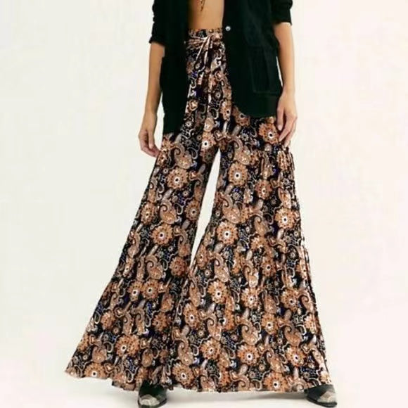Floral Lace-up Casual Wide Leg Pants Bottoms Claire & Clara Style 22 S