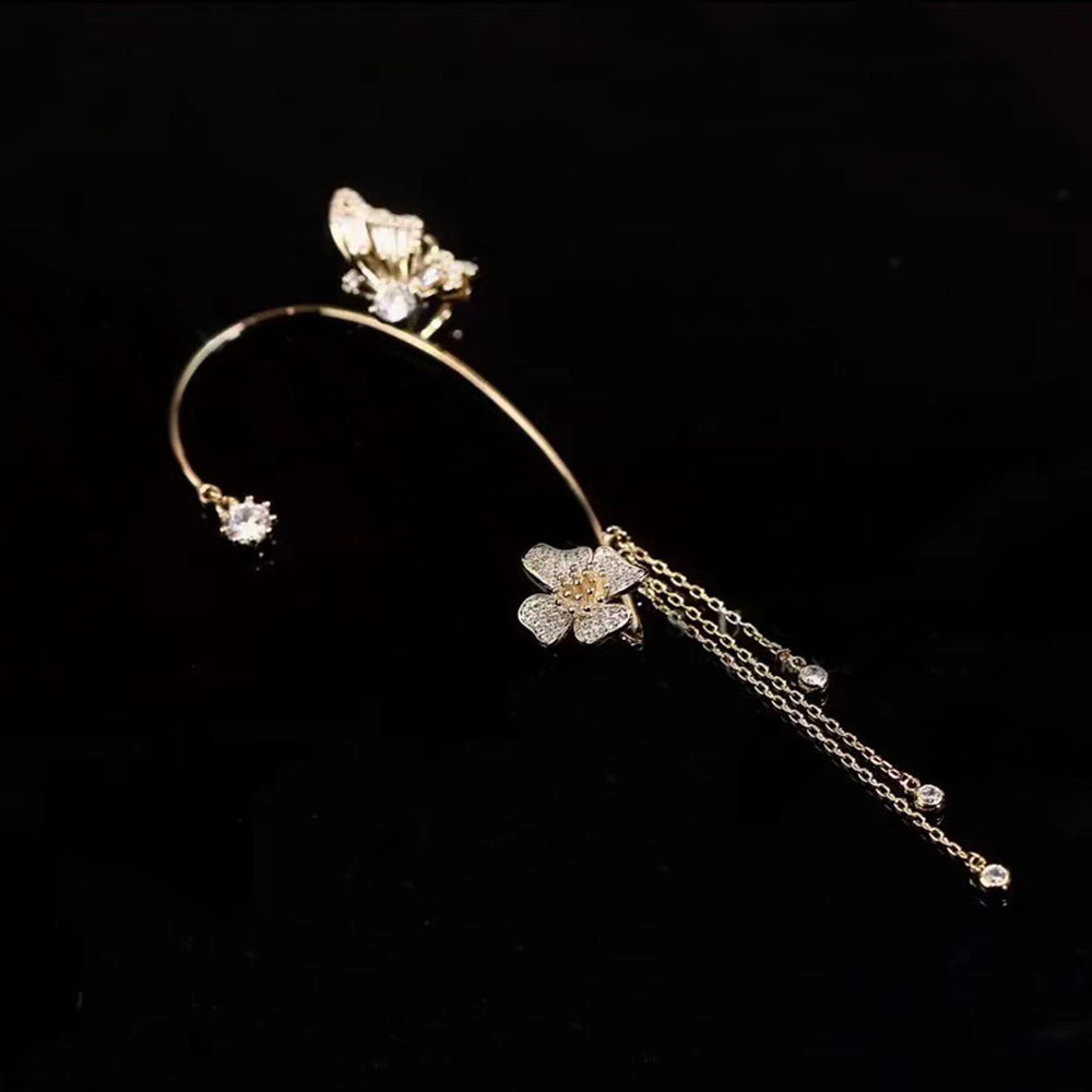 Glitter Butterfly Flower Tassel Earrings Earrings Claire & Clara Gold Left