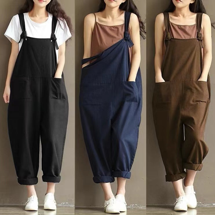 Hazel Loose Knot Tie Cotton Linen Vintage Overalls Bottoms Claire & Clara