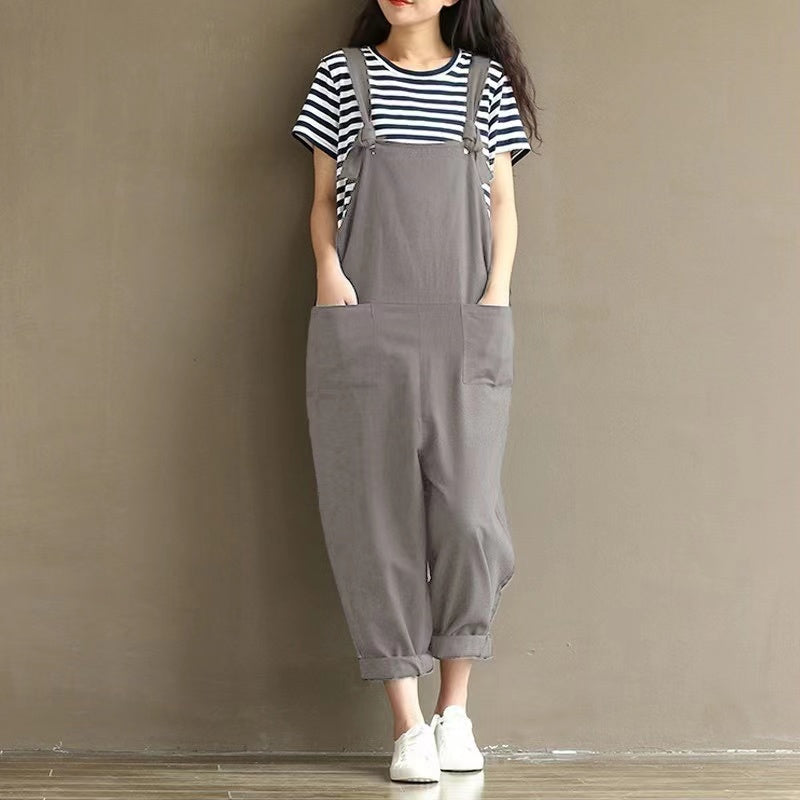 Hazel Loose Knot Tie Cotton Linen Vintage Overalls Bottoms Claire & Clara Grey US 4