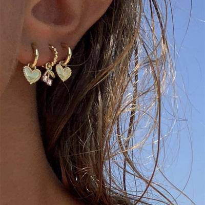 Heart & Cherry Set Earrings Earrings > hoop earrings > gold hoop earrings > gold hoops > gold earrings > gold earrings for women > hoop earrings for women > heart earrings > cherry earrings > heart hoop earrings > gold heart earrings > dangling earrings > diamond dangling earrings Claire & Clara