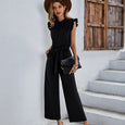 High Stretch Sleeveless Ruffle Wide Leg Jumpsuit Jumpsuits & Rompers Claire & Clara Black S