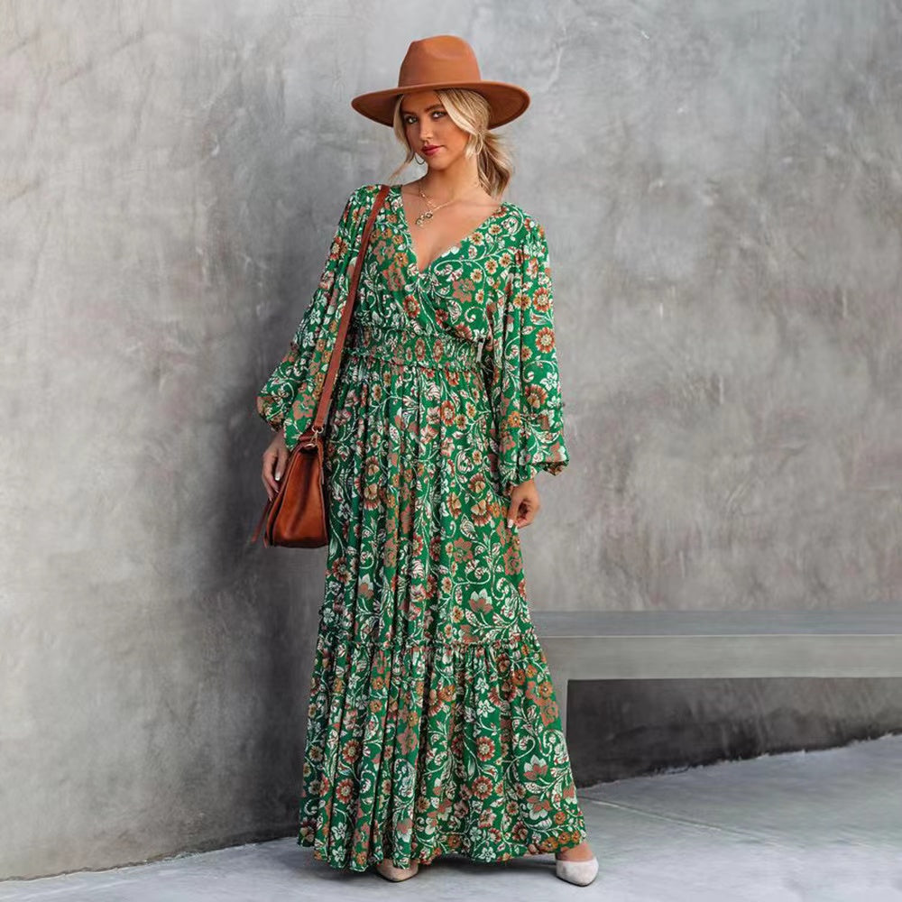 Joann Floral Lantern Sleeve V-Neck Backless Dress Claire & Clara Joann Floral Lantern Sleeve V-Neck Backless Dress Claire & Clara