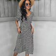 Judith Floral V-Neck Ruffle Sleeve Buttoned Dress Dresses Claire & Clara Black S
