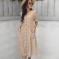 Judith Floral V-Neck Ruffle Sleeve Buttoned Dress Dresses Claire & Clara Khaki S