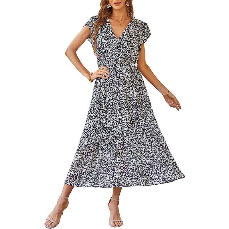 Julia Floral Summer V-Neck Wrap Dress Dresses Claire & Clara Black S
