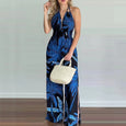 Khloe Straps V-Neck Open Back One-Piece Trousers Set Claire & Clara Blue US 4