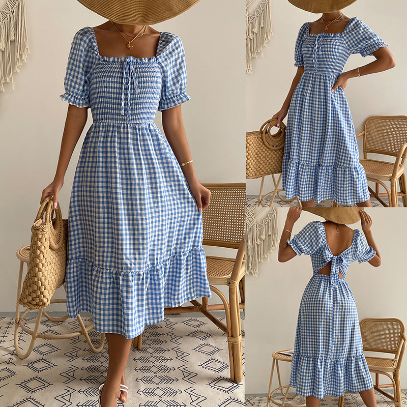 Kira Plaid Square Neck Midi Dress Dresses Claire & Clara