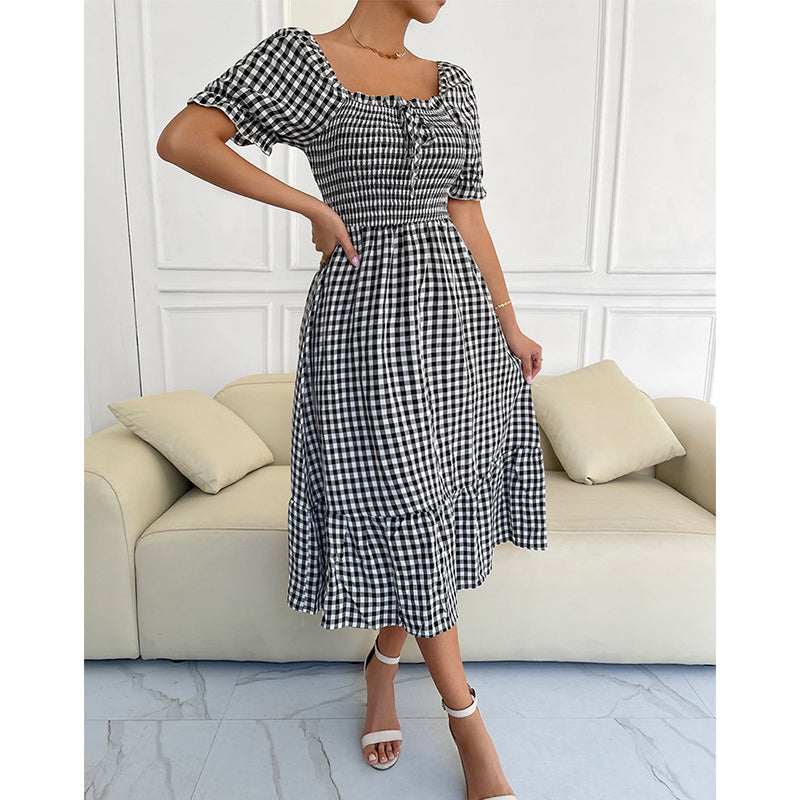 Kira Plaid Square Neck Midi Dress Dresses Claire & Clara