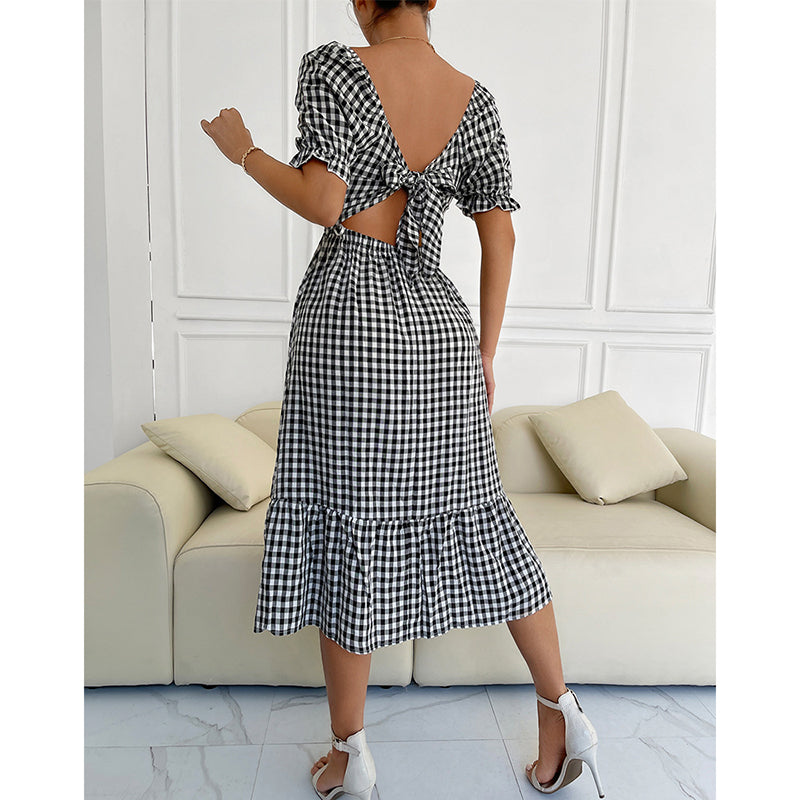 Kira Plaid Square Neck Midi Dress Dresses Claire & Clara