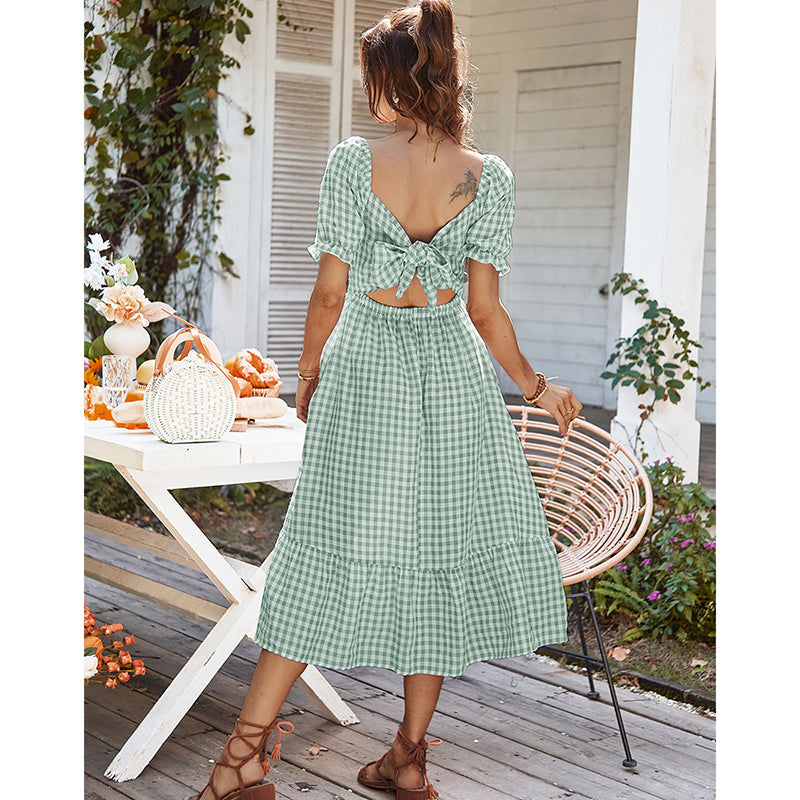 Kira Plaid Square Neck Midi Dress Dresses Claire & Clara