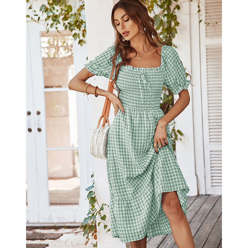 Kira Plaid Square Neck Midi Dress Dresses Claire & Clara