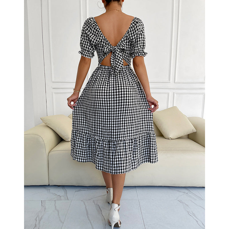 Kira Plaid Square Neck Midi Dress Dresses Claire & Clara