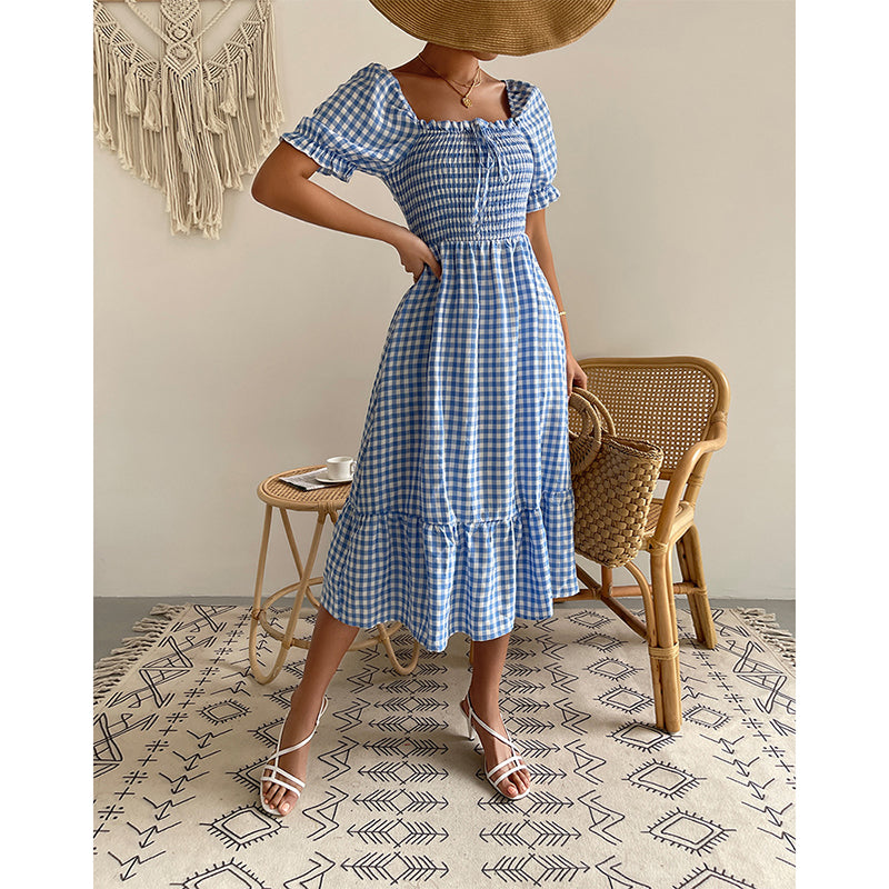 Kira Plaid Square Neck Midi Dress Dresses Claire & Clara